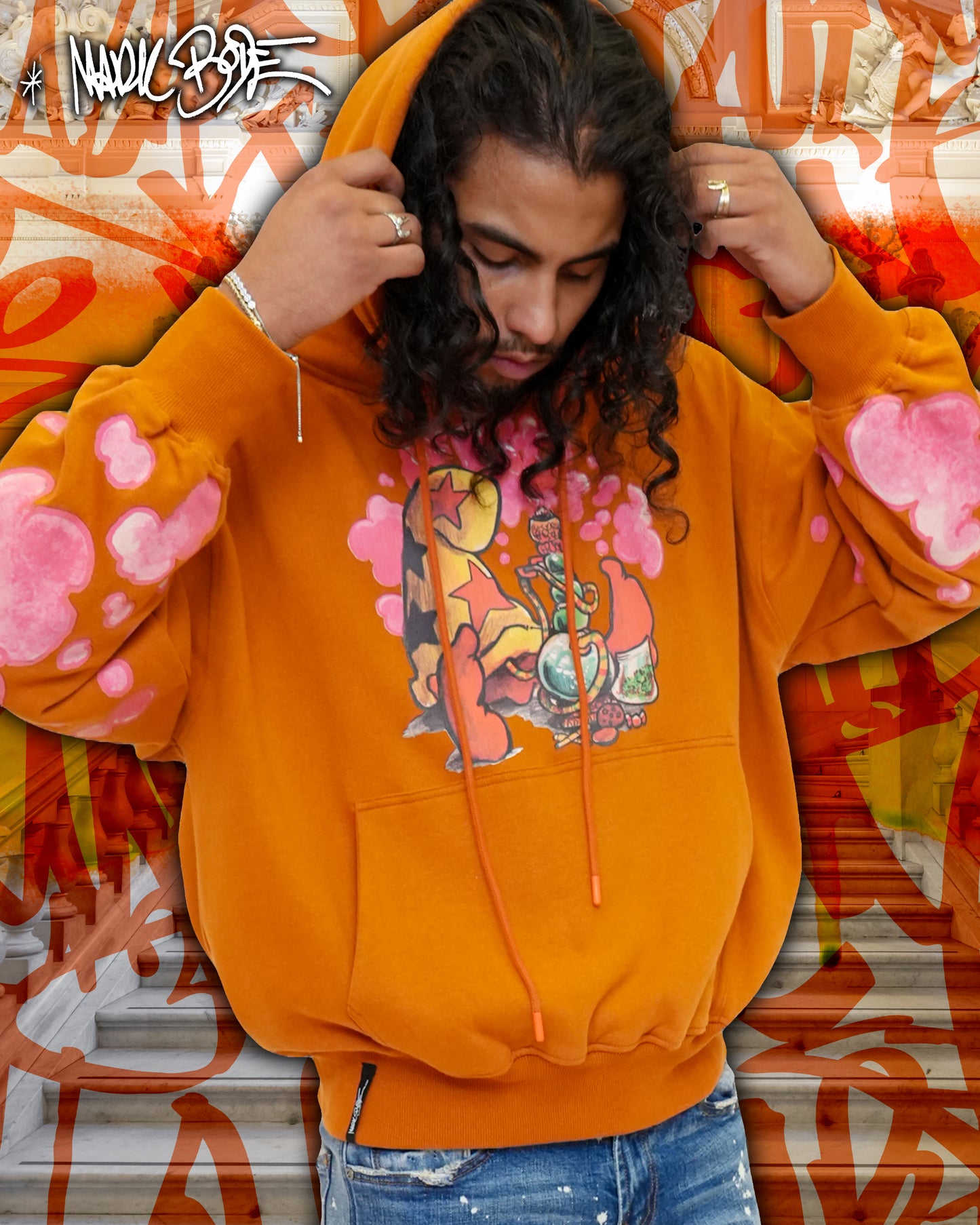 Mark Bodē Stoned Cheech Rust Knit Hoodie