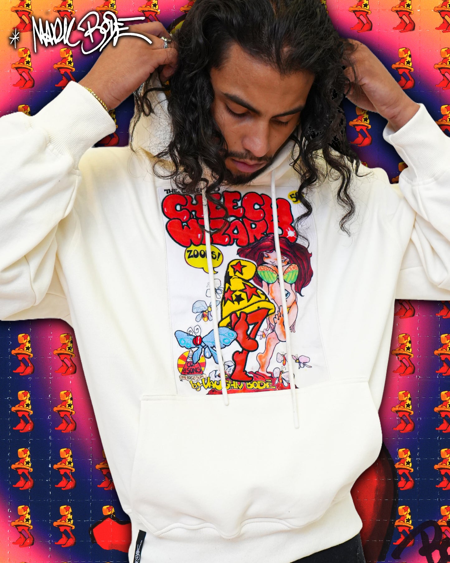 Mark Bodē Cheech N The Broad Bone White Knit Hoodie